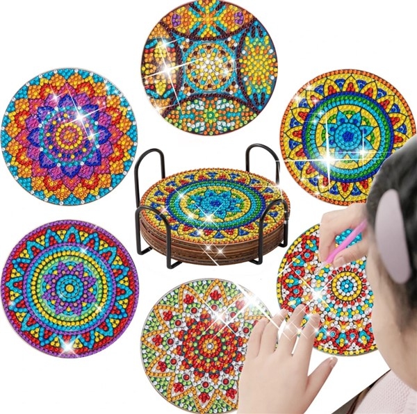 Diamond painting - bordbrikke med holder 6 stk - Mandala (1)
