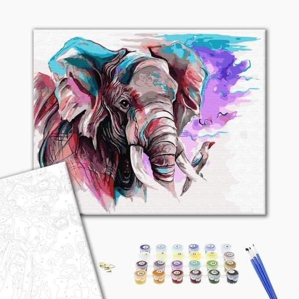 Paint By Numbers - Elefant og fugl 40x50cm
