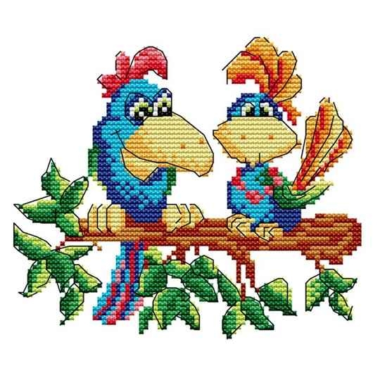 Korssting - broderipakke - to papegøyer