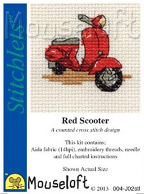 mini korssting - broderi pakke - red scooter