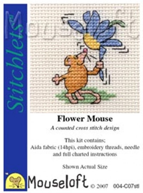 mini korssting - broderi pakke - Flower Mouse