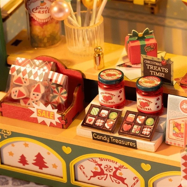 Christmas candy stand - Miniatyr hus byggesett m/ lys