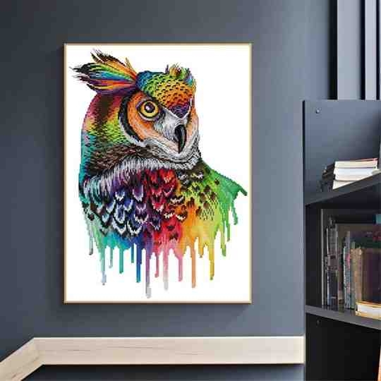 Korssting pakke - Rainbow owl 32x43cm