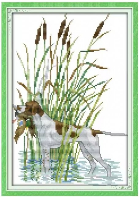 Korssting pakke - Jakthund 26x35cm (påtegnet) 14CT