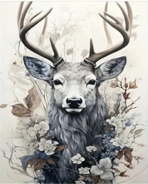 Paint by numbers - Hjort og blomster 40x50cm