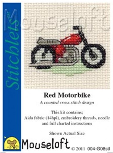 mini korssting - broderi pakke - red motorbike