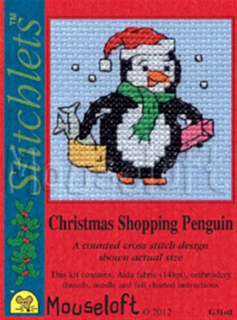 broderi korssting mini - Christmas Shopping Pinguin