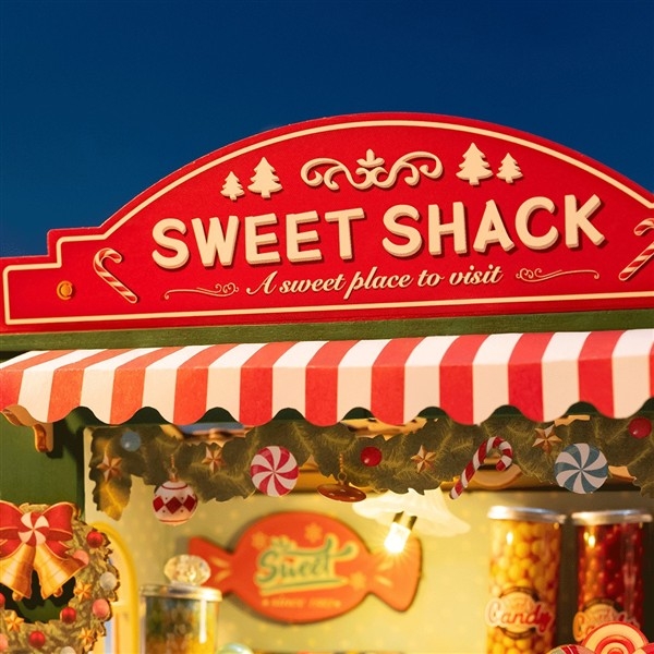 Christmas candy stand - Miniatyr hus byggesett m/ lys