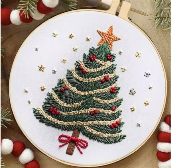 Broderisett med ramme - Juletre 20cm