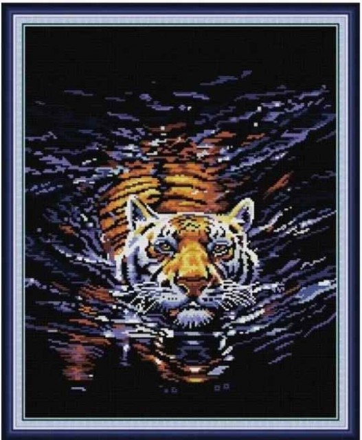 Korssting - broderipakke - Tiger in water