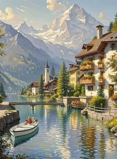 Paint by numbers - Mountain Village 40x50cm