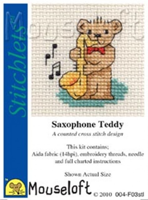 mini korssting - broderi pakke - Saxophone Teddy
