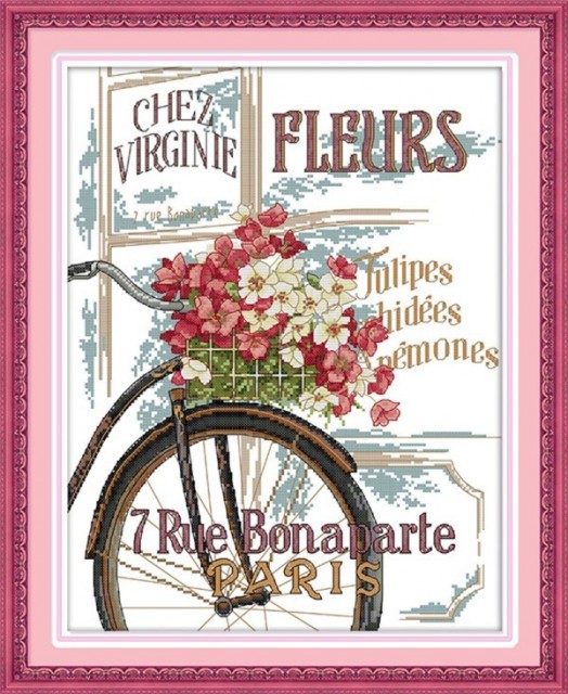 Korsstingpakke - Blomster og sykkel