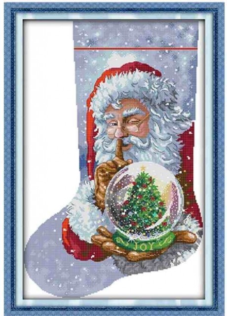 Korsstingpakke - Julesokk forstykke - Santa Claus 38x56cm (Påtegnet)