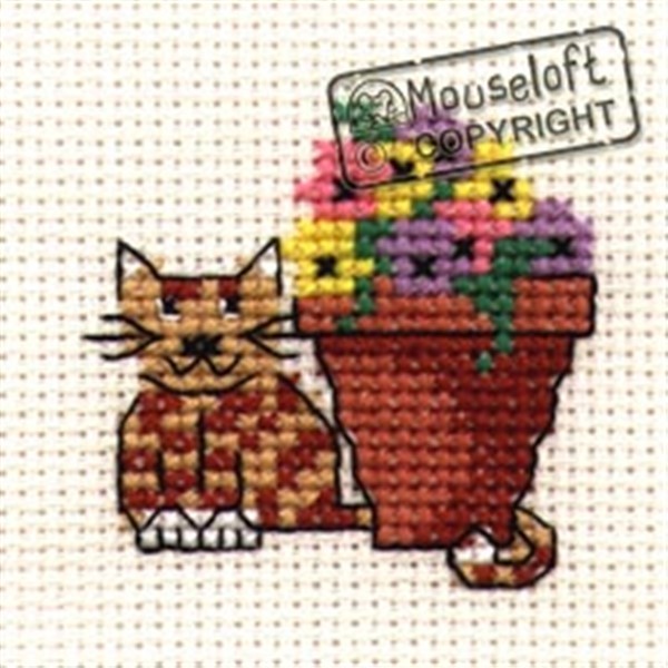 mini broderisett - korssting sett - flowerpot Cat