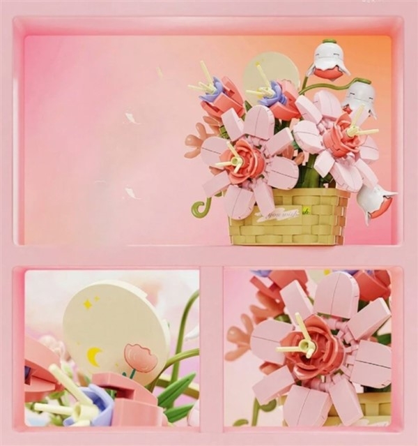 Mini 3D byggesett - Blomster i kurv - Rosa