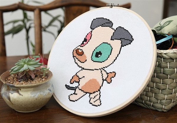 Korssting med bambus ring 26cm - hund