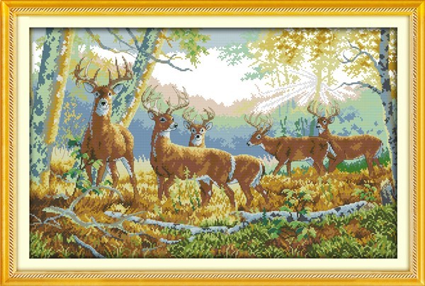 Hjorter i skogen - Korssting / Broderi