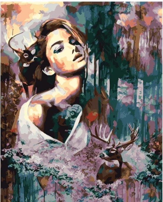 Paint by numbers - Kvinne og hjorter 40x50 cm