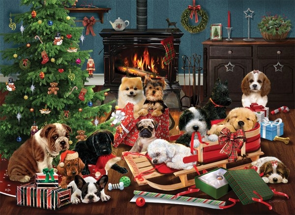 Cobble Hill puslespill - Christmas Puppies 1000