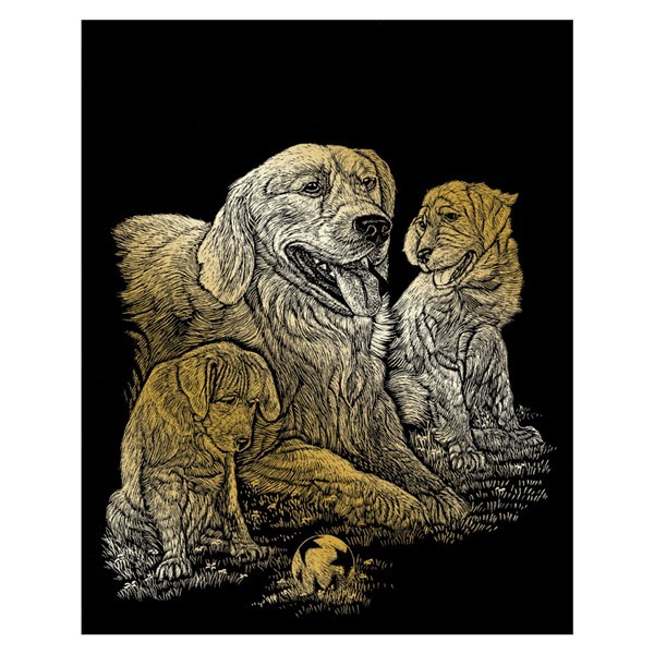 Skrapebilde - Golden retriever med valper