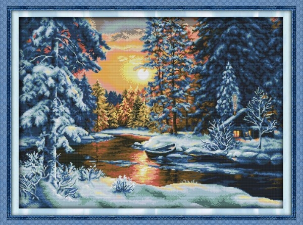 Korssting - broderipakke - Sunset snow - påtegnet