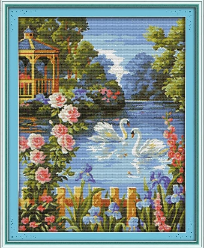 Korssting - broderipakke - Swan lake