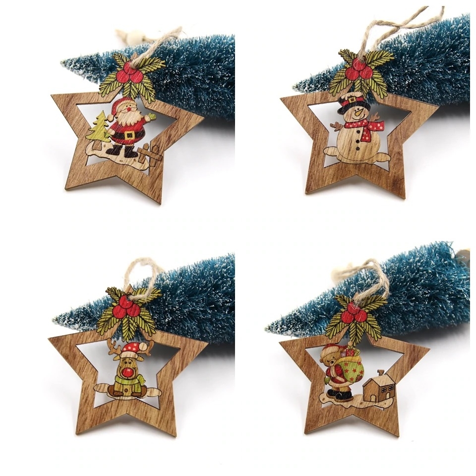 juletrepynt - tre - Stjerner 4 pk