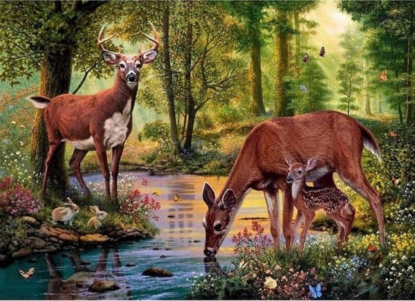 Diamond painting - Dådyr drikker vann