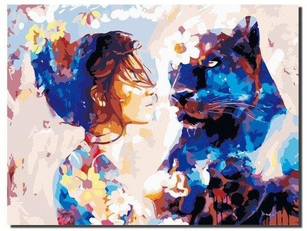 Painting by numbers sett - Kvinne & Panter 40x50cm