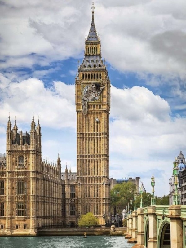 Ravensburger puslespill - Cat on Big Ben 1500