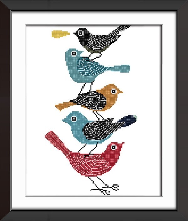 Korssting broderi pakke - Stacked birds